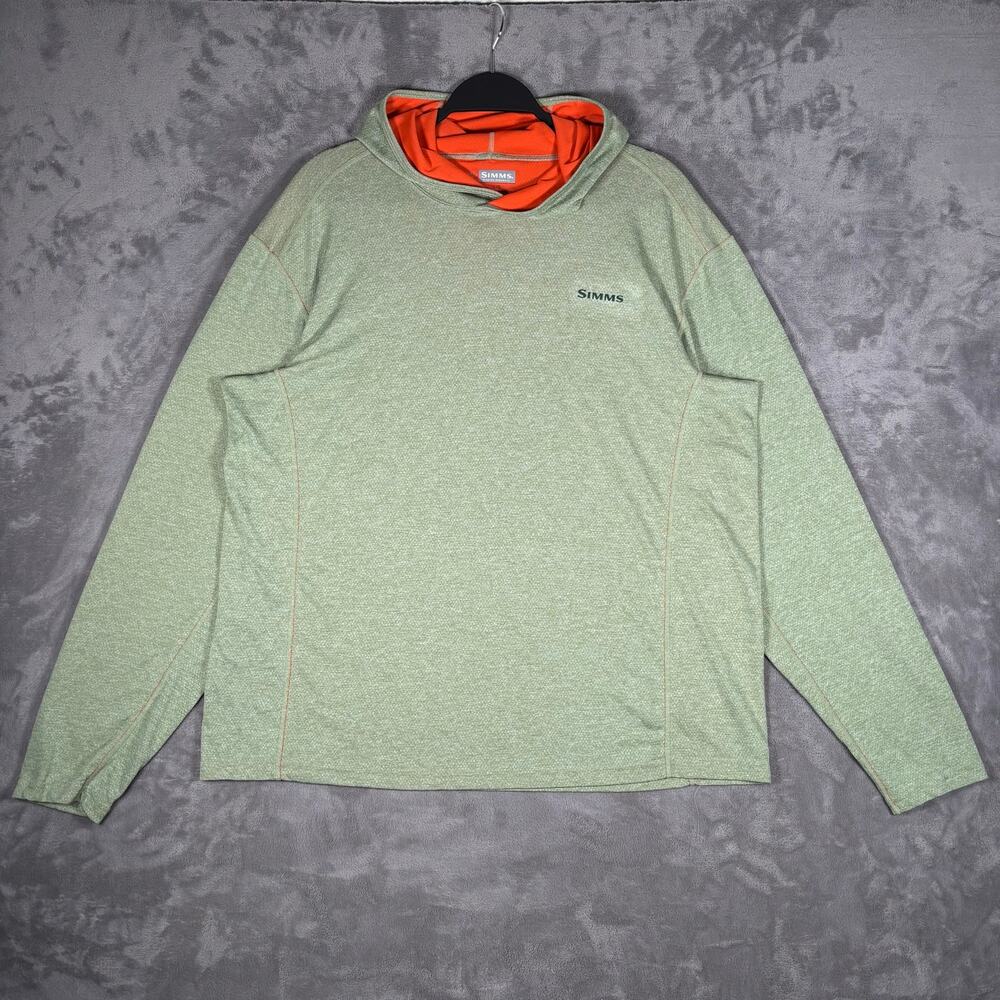 Simms Insect Shield Hooded Performance Fishing Shirt Mens Large Green Orange